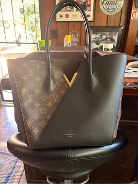 Louis Vuitton Brown Monogram & Black Leather V-Tote